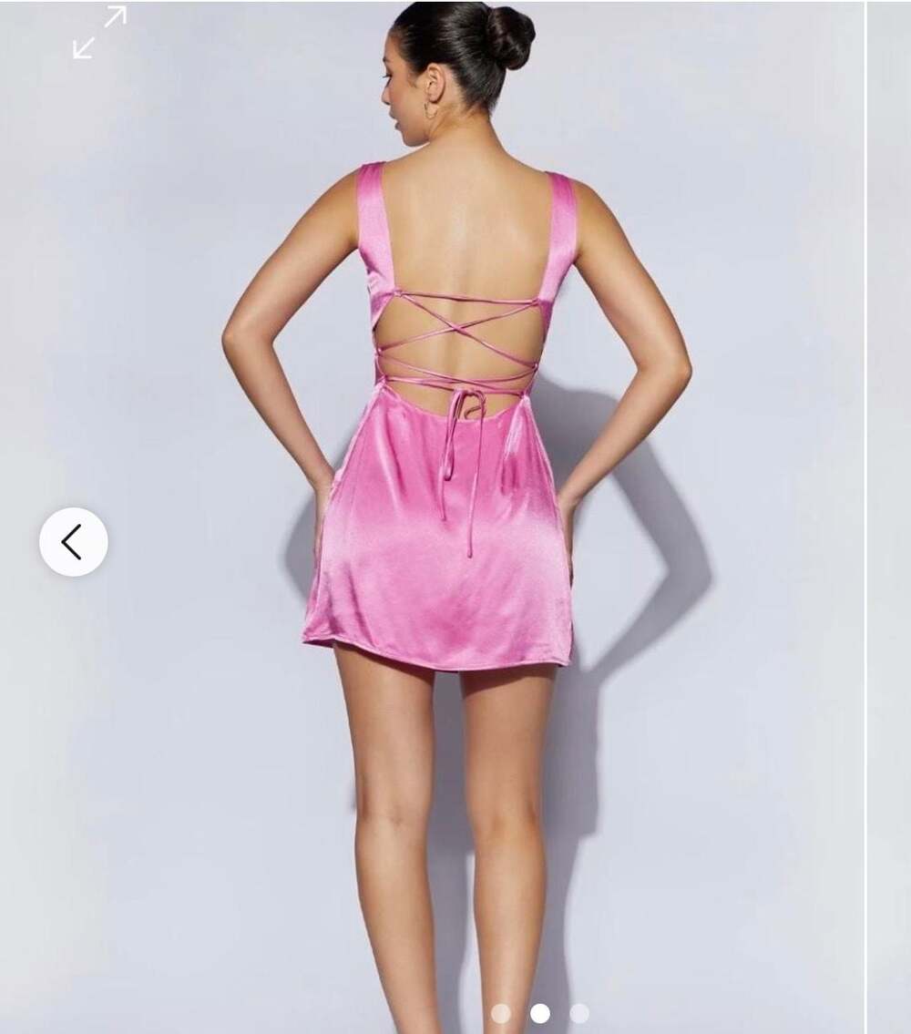 NEW Meshki Tie Back Satin Mini Slip Dress in Pink XXS OPEN BACK
